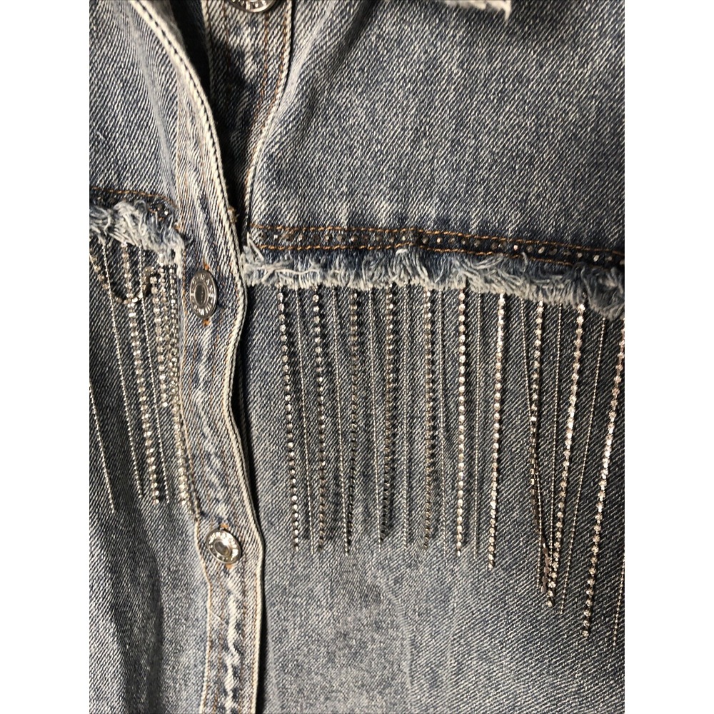 NWT GeeGee Plus - Blue Denim Jacket with Tassel Detailing & Distress - Size 1X - Picture 2 of 13